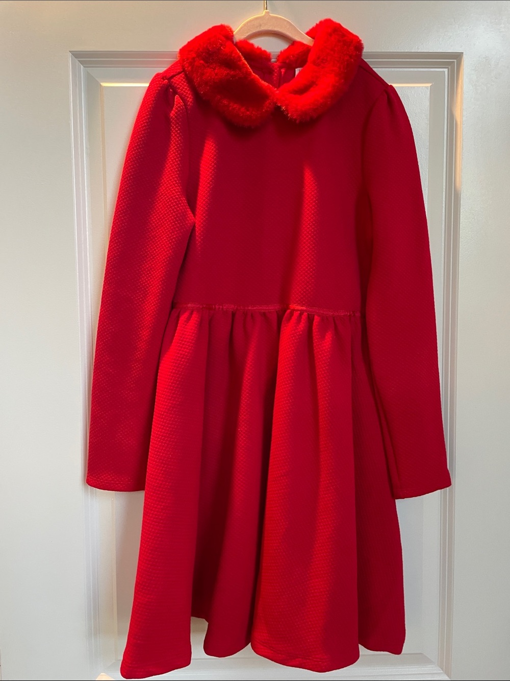 Janie and Jack Red Long-Sleeve Dress with Faux Fur Collar